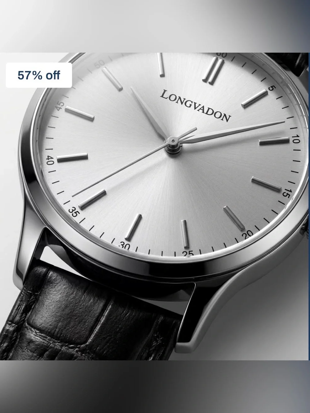 Longvadon Heritage Watch Chataigne Silver Dial Black Leather Band NIB